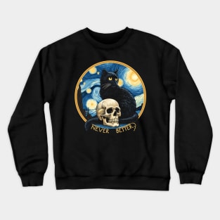 Never Better - Starry night Cat and skull Crewneck Sweatshirt